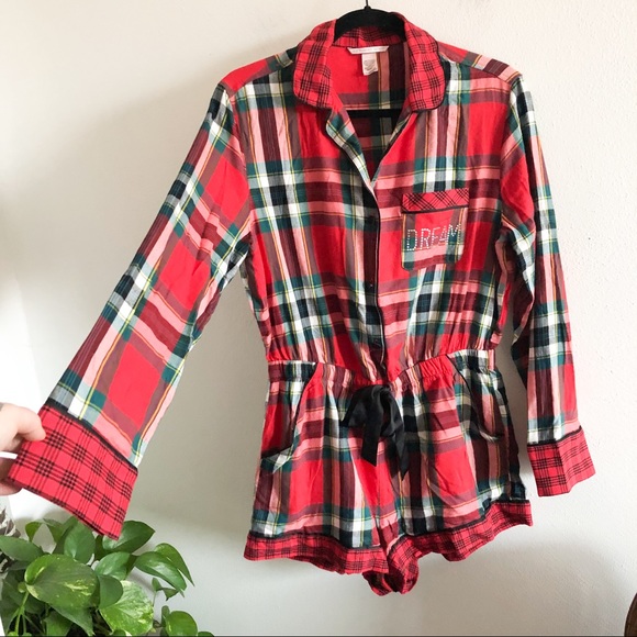 VICTORIAS SECRET plaid flannel dream romper small - Picture 6 of 9